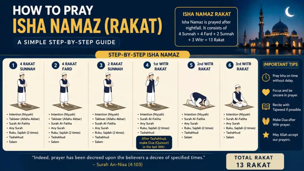 How to Pray Isha Namaz Rakat